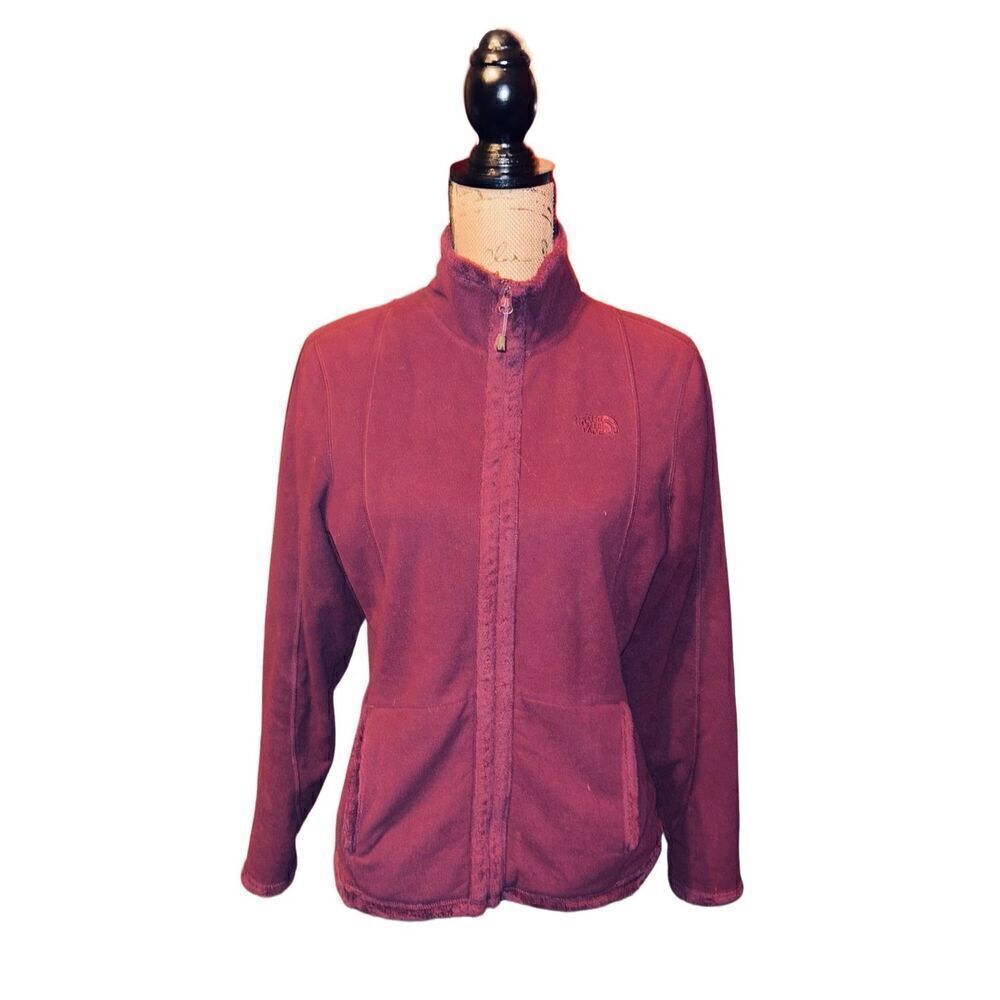 The North Face Jacket Womens M Full Zip Long Sleeve Fuzzy Fleece Lined Burgundy